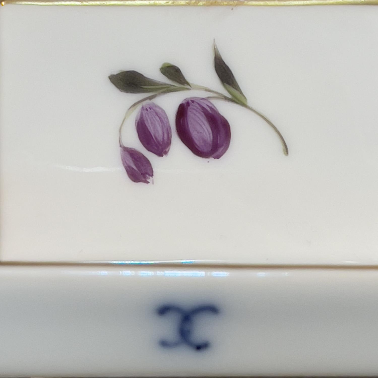 A 19th century Furstenberg porcelain stand of square outline, polychrome painted with a spray of - Image 3 of 4