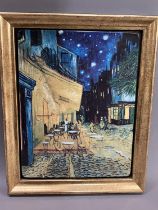 After Vincent Van Gogh, colour print on ceramic panel, 'cafe terrasse bei nacht', 31cm x 25cm