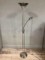 A brushed chrome uplighter with reading lamp