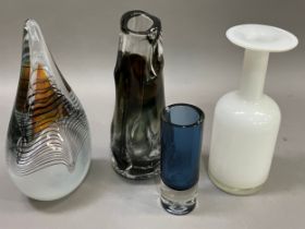 A collection of art glass including a Whitefriars knobbly smoked glass vase, a Polish glass