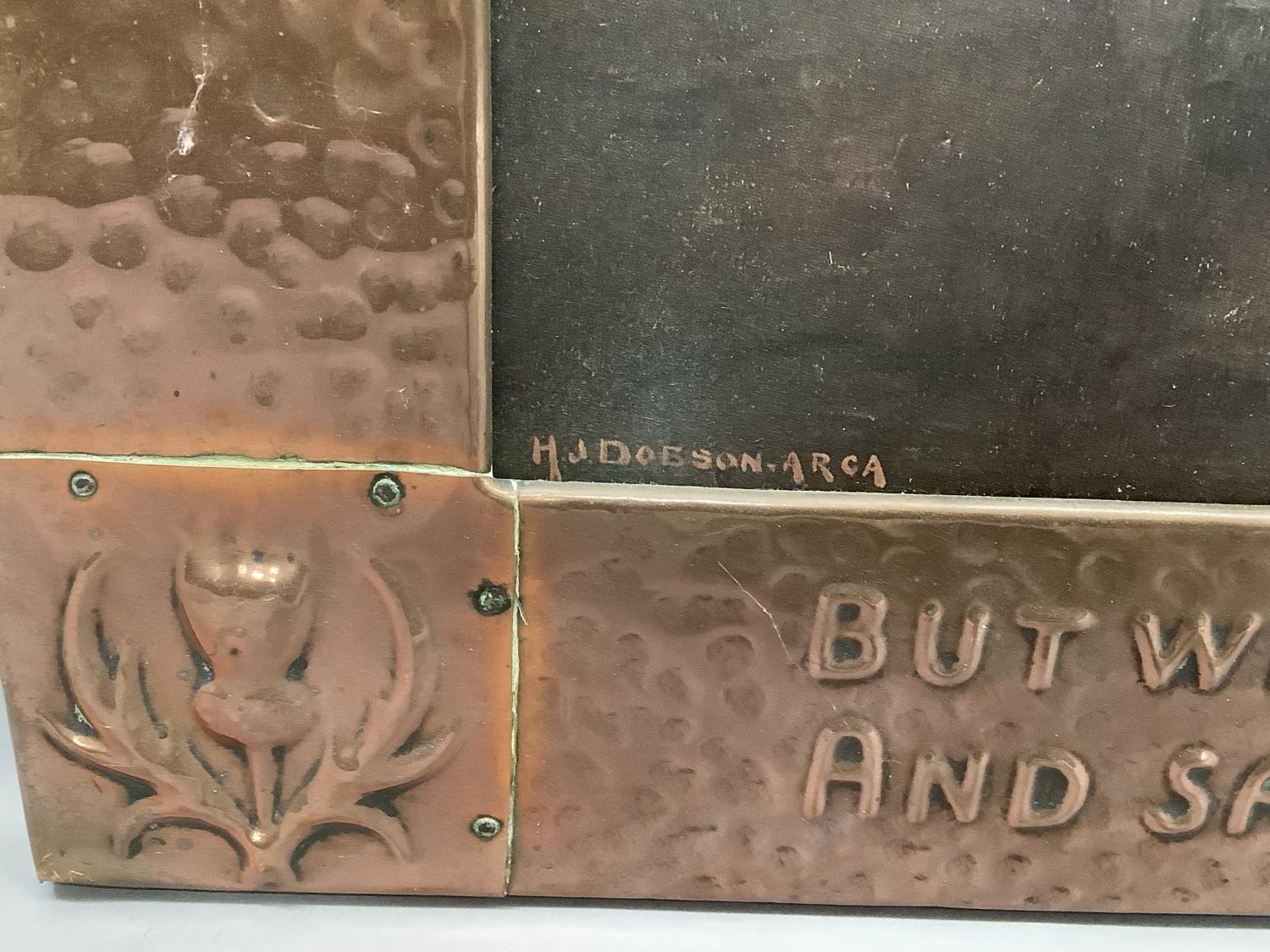 An Arts & Crafts copper picture frame embossed with motto: "Some hae meat and cannot eat, some wad - Image 3 of 3