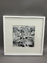 A black and white collage initialled GAC 2010, 29cm x 29cm