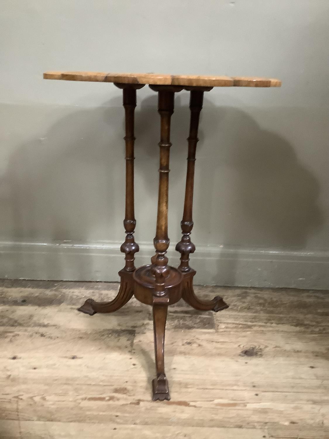 A Victorian figured walnut occasional table, circular with scalloped rim, inlaid to the centre - Image 2 of 2