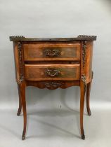 A 19th century Continental satinwood inlaid side table, serpentine fronted with brass mounts,