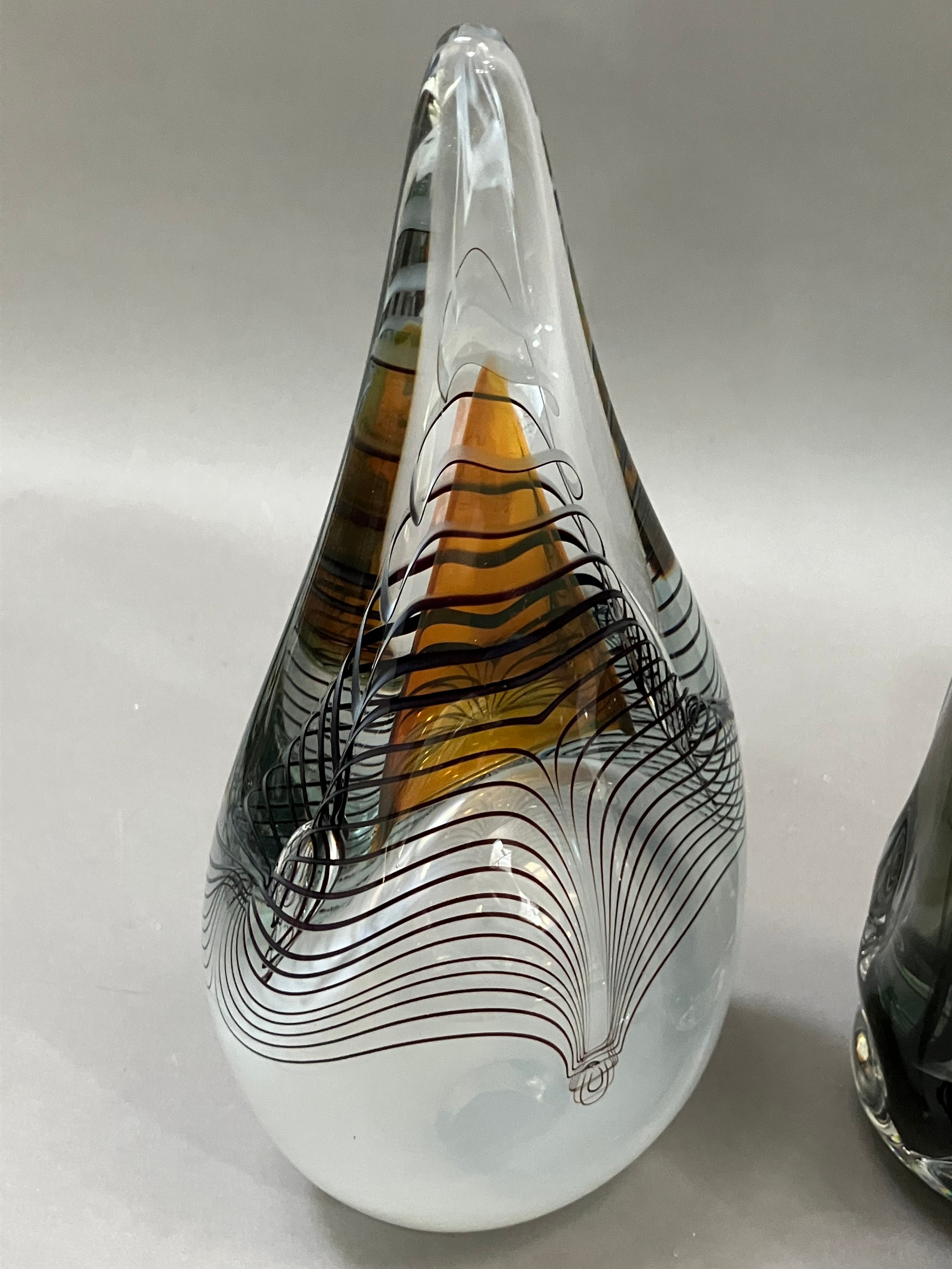 A collection of art glass including a Whitefriars knobbly smoked glass vase, a Polish glass - Image 2 of 2