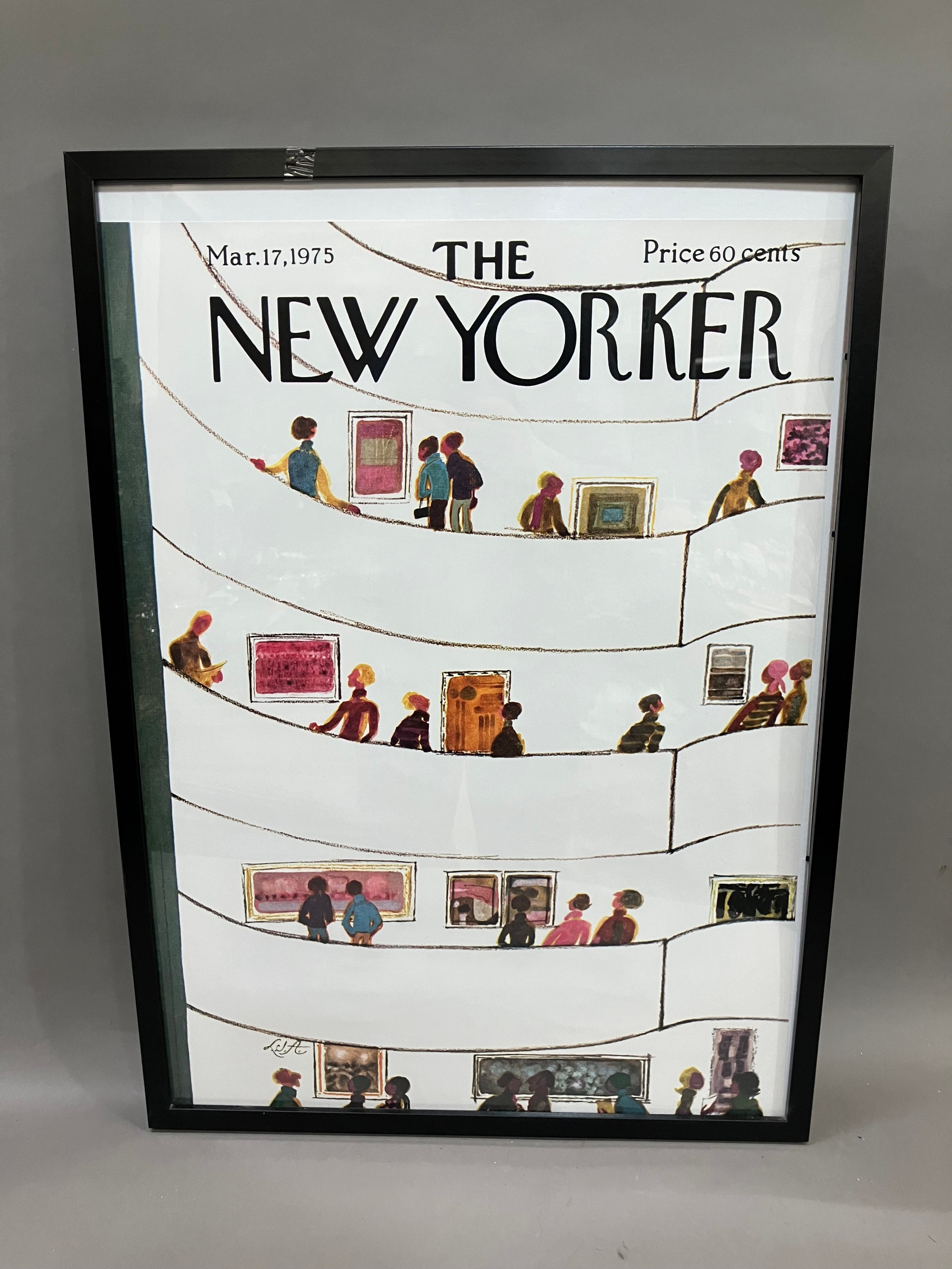 A copy of the New Yorker front cover poster March 17th 1975, The Solomon R Guggenheim Museum, New