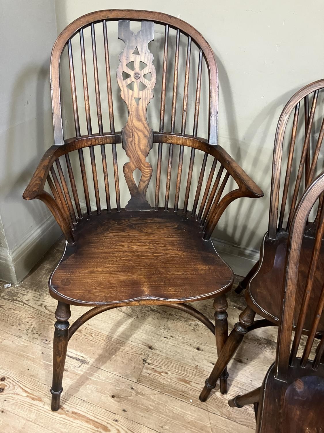 A set of six wheel back dining chairs comprising two carvers and four singles - Image 2 of 3