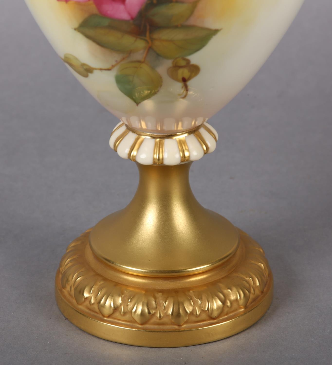 A Royal Worcester urn-shape vase and over painted by W H Austin with red and pink roses, signed - Image 4 of 9