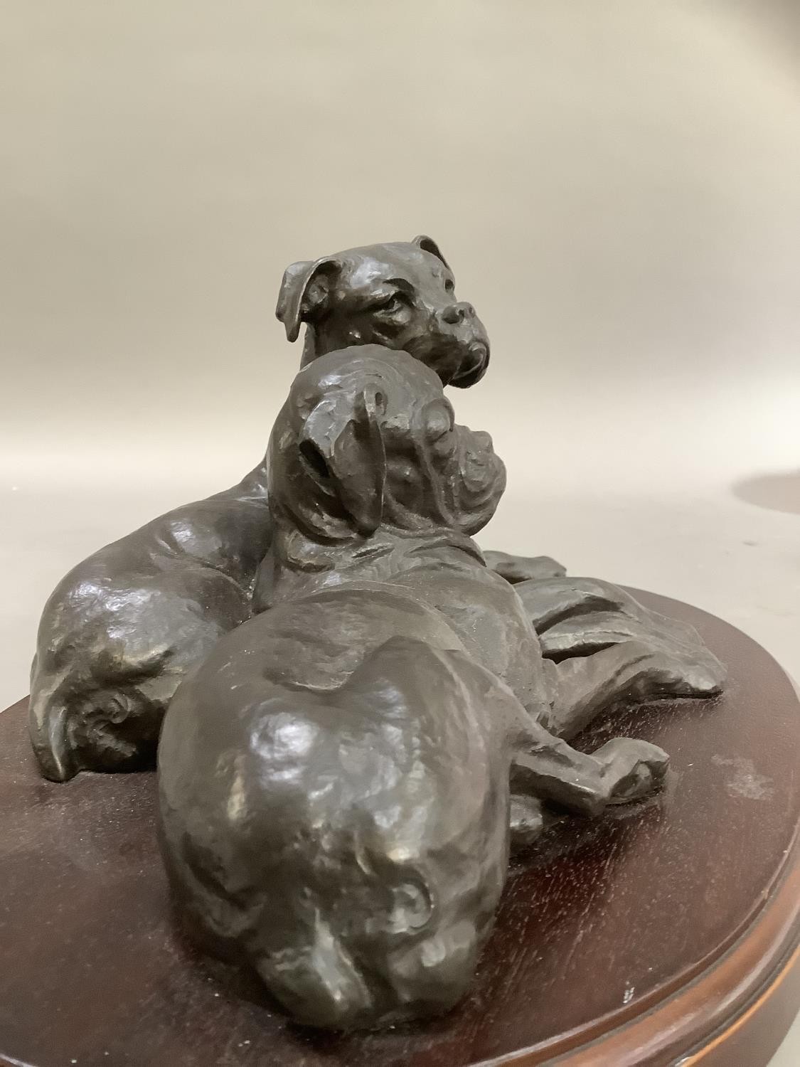 A bronze effect group of two boxer dogs on an oval plinth, 30cm wide x 15cm high - Image 6 of 7