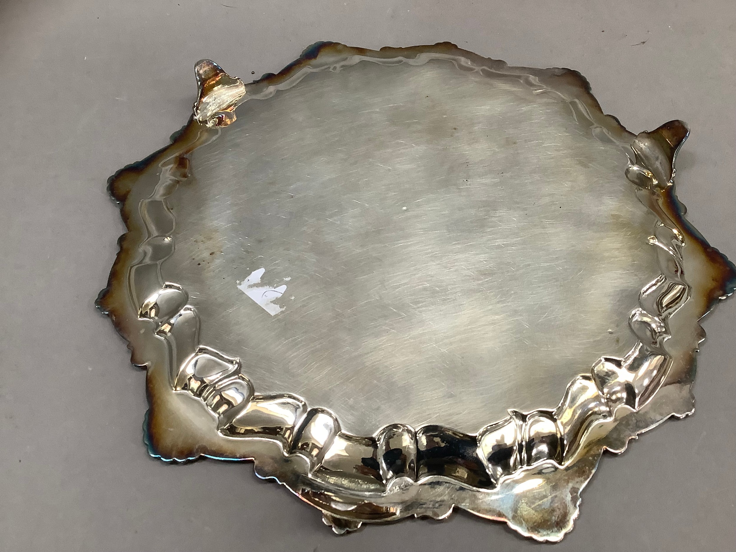 A Victorian silver salver, Sheffield for Lee and Wigfall (date letter indistinct) with raised - Image 2 of 2