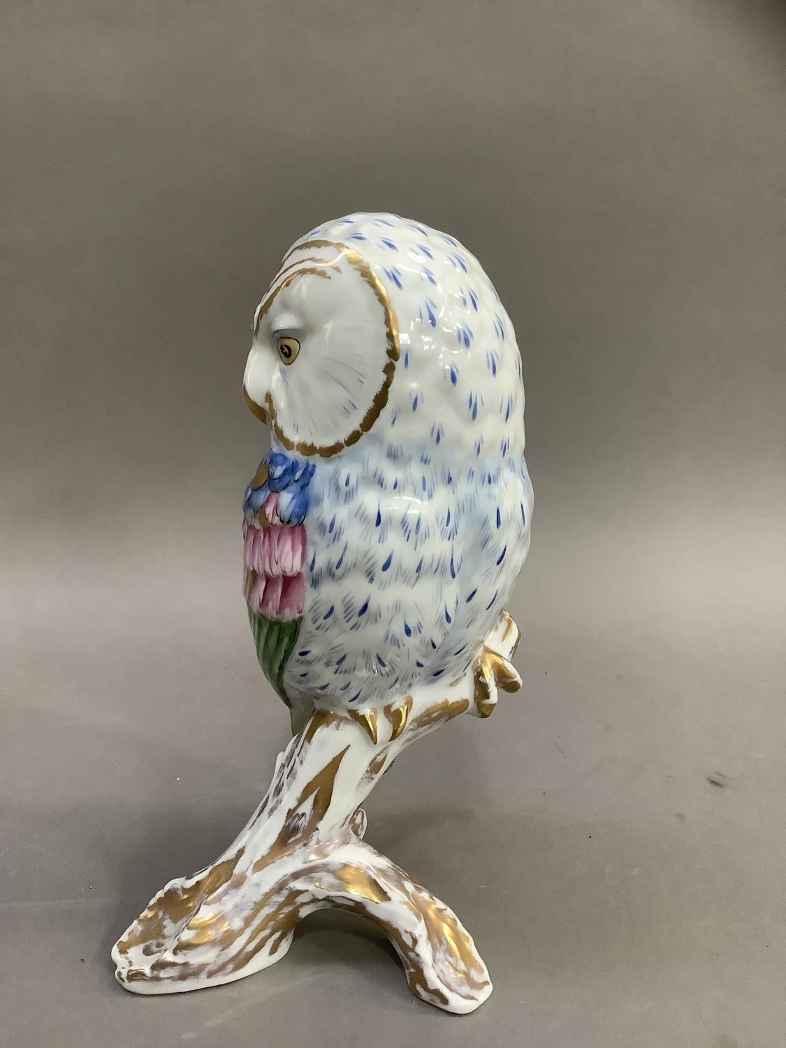 A Herend style china figure of an owl perched on a branch by Vista Alegre, Portugal, painted by hand - Image 3 of 6
