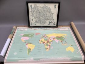 A wall map of the world, 104cm x 75.5cm in original tube together with after Johan Blaeu map of