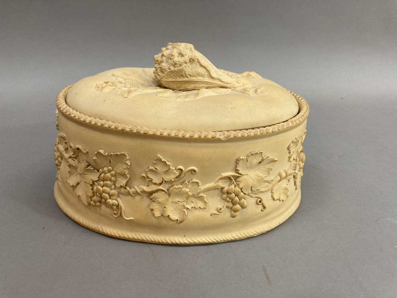A 19th century Wedgewood caneware game dish of oval outline having a cauliflower finial, a grapevine - Image 3 of 3