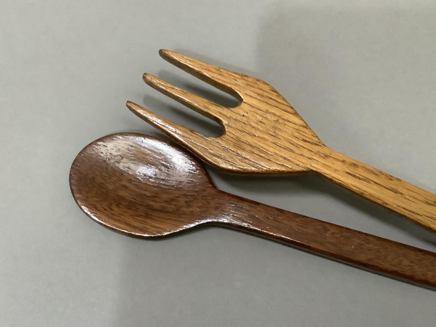 A long handled treen fork and spoon, 76cm length - Image 3 of 3