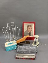 1960/70s items including wire work magazine rack, wire work hors d'oeuvres tray with three glass