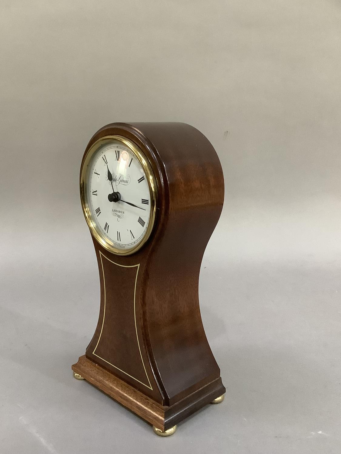 A reproduction, mahogany balloon clock having a white enamelled dial signed Knight and Gibbins, - Image 3 of 4