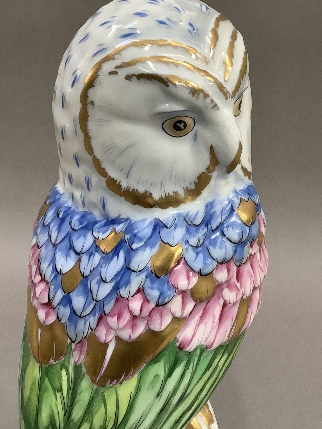 A Herend style china figure of an owl perched on a branch by Vista Alegre, Portugal, painted by hand - Image 5 of 6