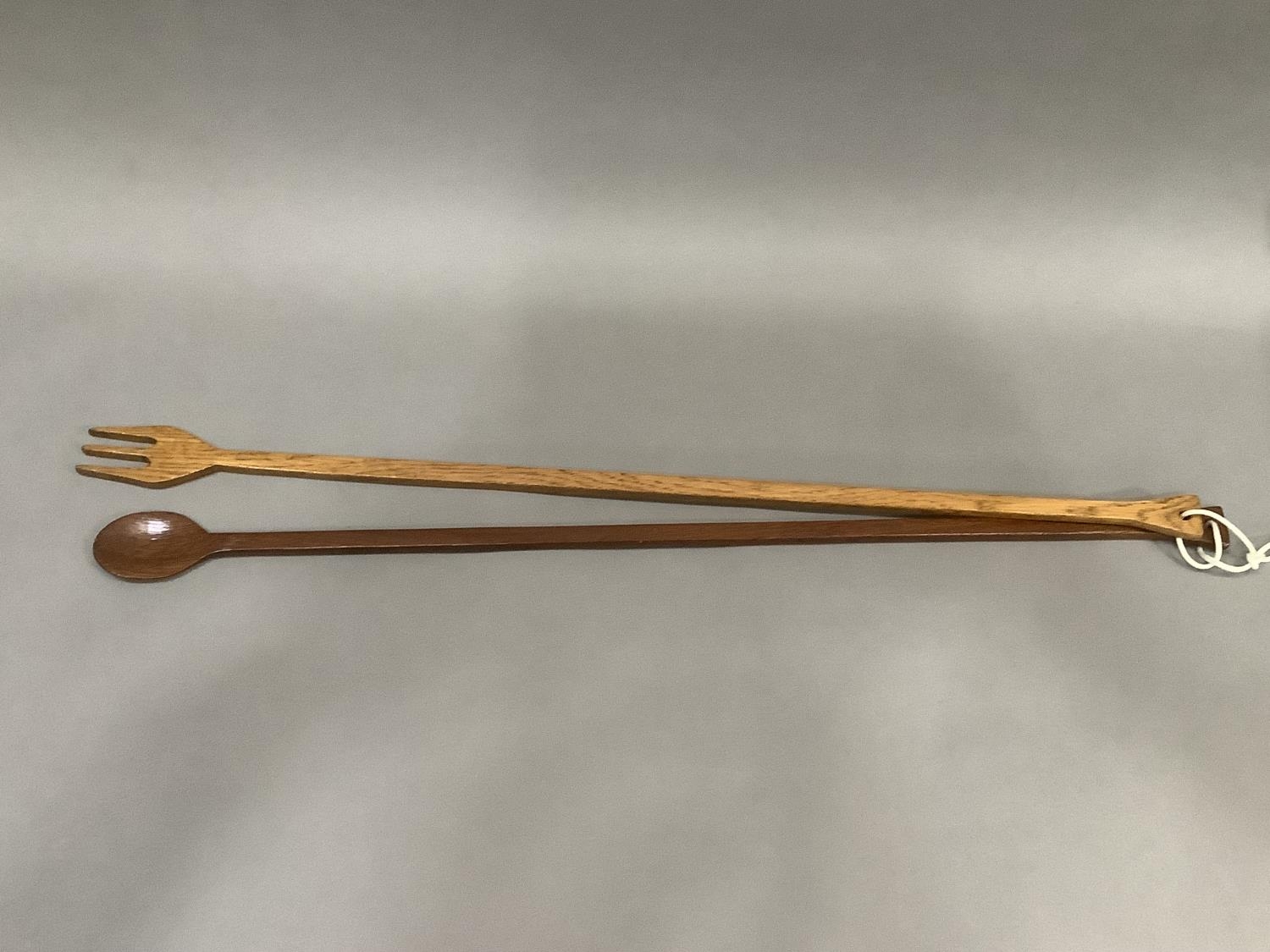 A long handled treen fork and spoon, 76cm length - Image 2 of 3