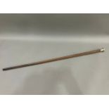 A Victorian silver handled hard wood walking cane with monogram, 91cm