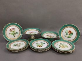 A Victorian dessert service, comprising two comports and fourteen plates, painted with floral sprigs