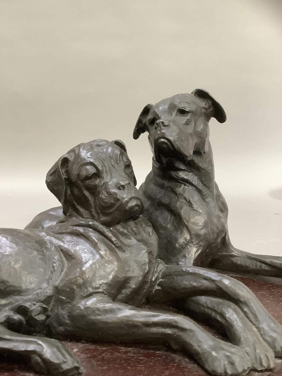 A bronze effect group of two boxer dogs on an oval plinth, 30cm wide x 15cm high - Image 7 of 7