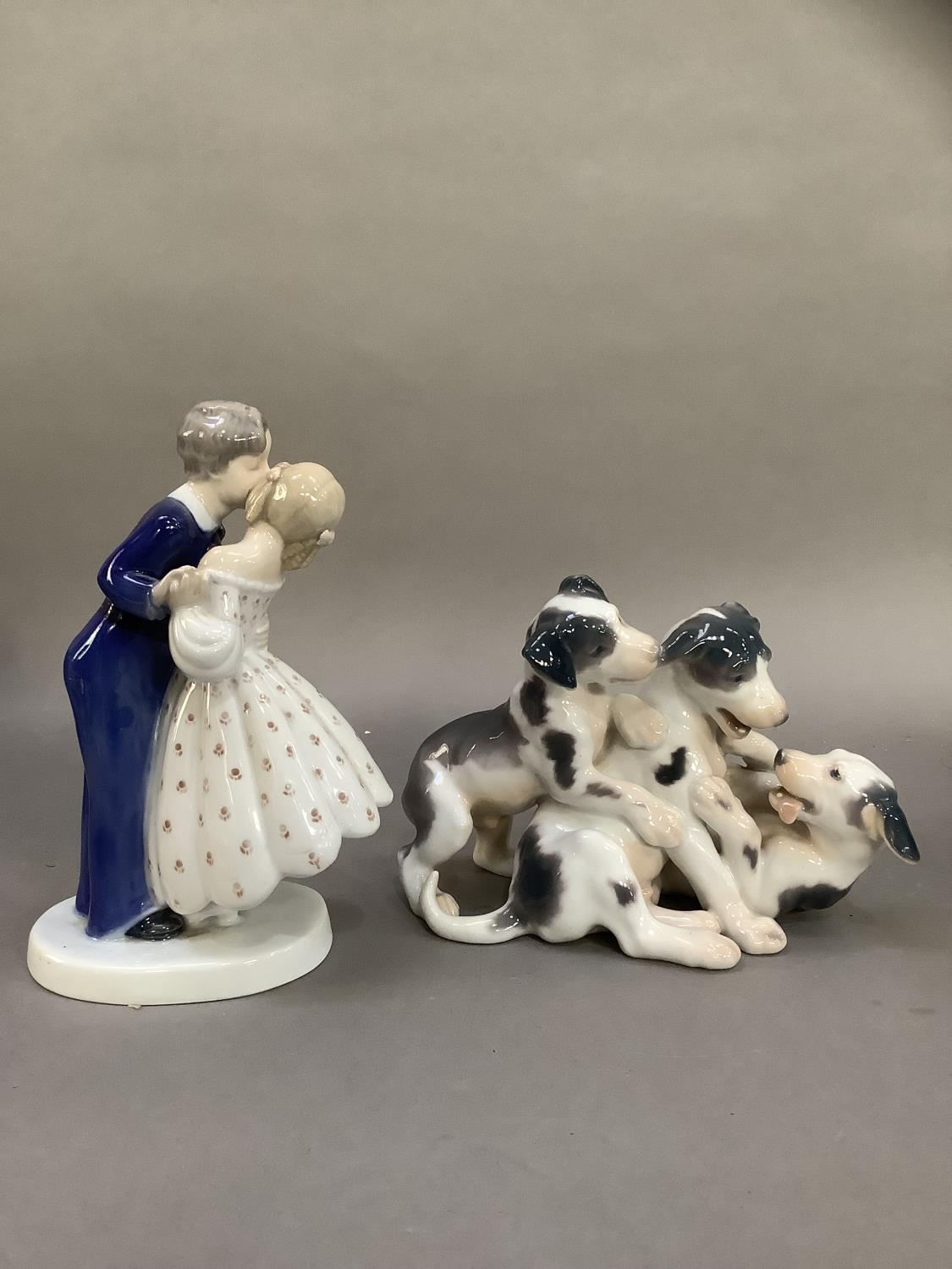 A Bing and Grondahl figure group of three playing terrier pups, no.1815 together with another figure - Image 2 of 5