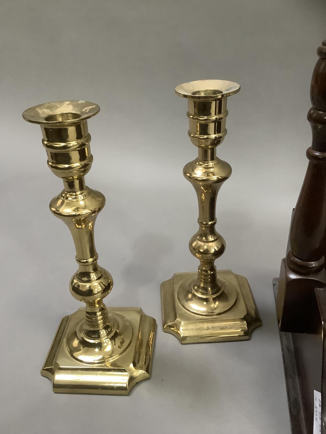 A reproduction book trough with carrying handle together with a pair of treen candlesticks, a pair - Image 2 of 4