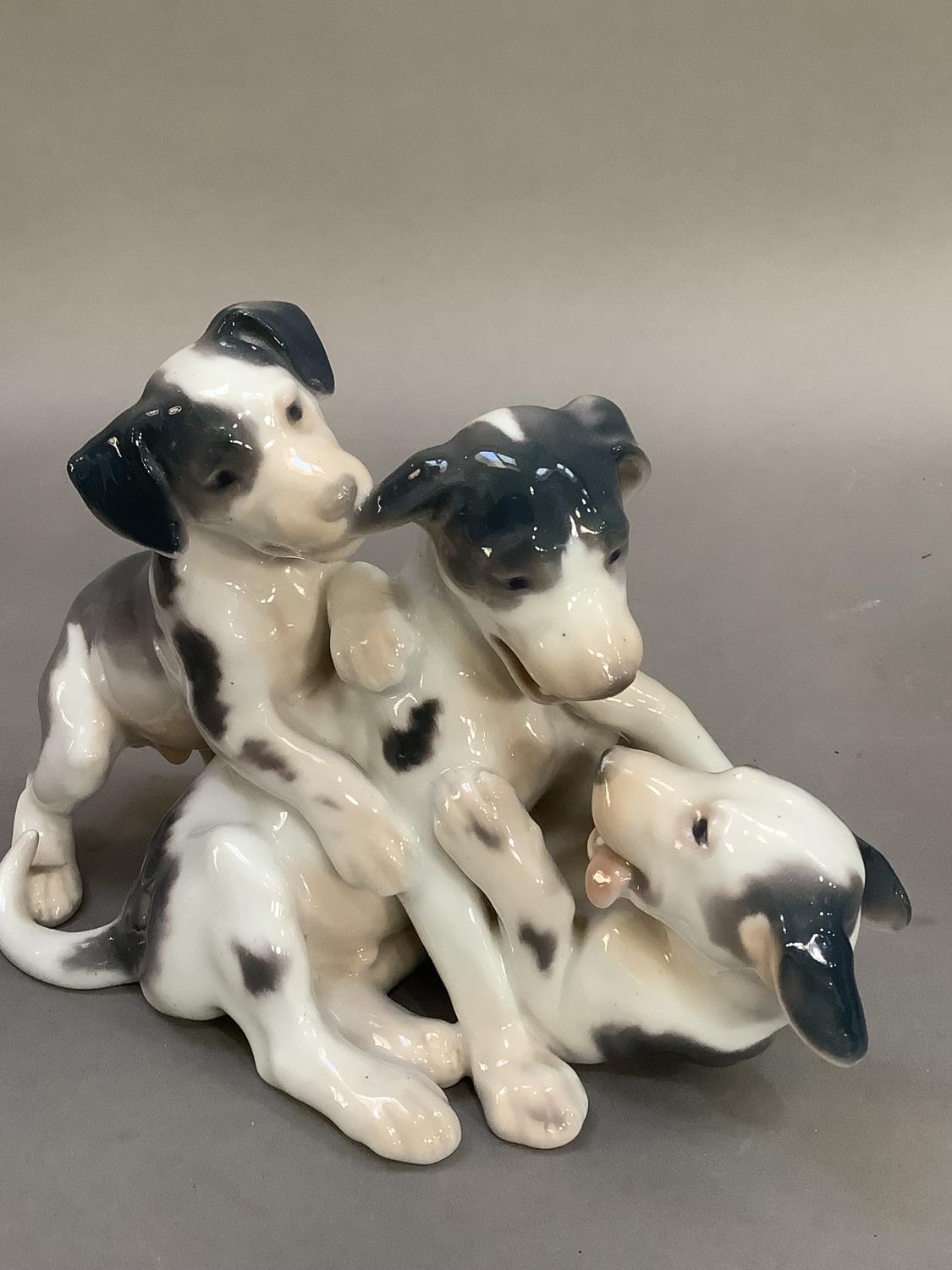 A Bing and Grondahl figure group of three playing terrier pups, no.1815 together with another figure - Image 5 of 5