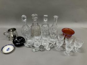 Cut glass ware including a set of six whisky tumblers, five wines and a matching spirit decanter,