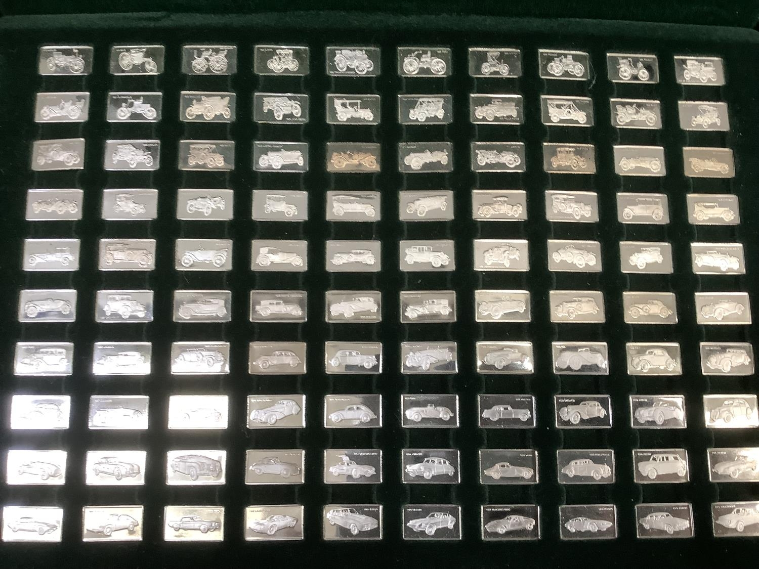 A cased set of '100 Greatest Cars' silver miniature ingots by John Pinches Ltd, 100 individual - Image 2 of 5