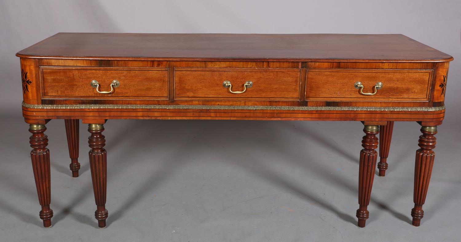 A George IV mahogany and rosewood crossbanded square piano, now converted to a side table, having