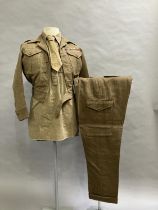 A British Army 1946 battle dress blouse, trousers, tie and wool shirt, size 7