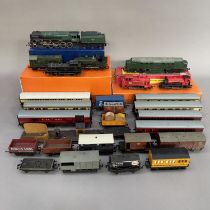 A collection of Hornby and Hornby Dublo locomotives and rolling stock, including a 92220 Evening