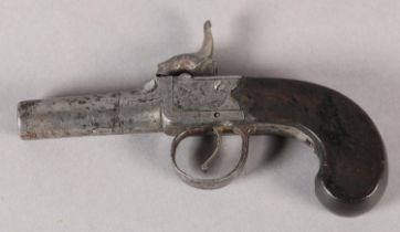 A 19th century pocket pistol by H Nock London, with percussion engraved lock, turn off barrel,