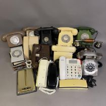 A quantity of rotary dial and push button BT telephones from the 1970s, 1980s and 1990s, along