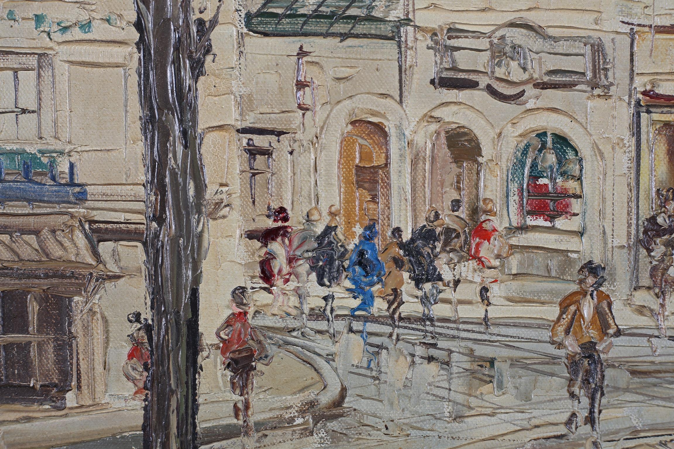 French School mid 20th century, Montmatre, Paris, Street scene with trees and elegant figures, oil - Image 4 of 6
