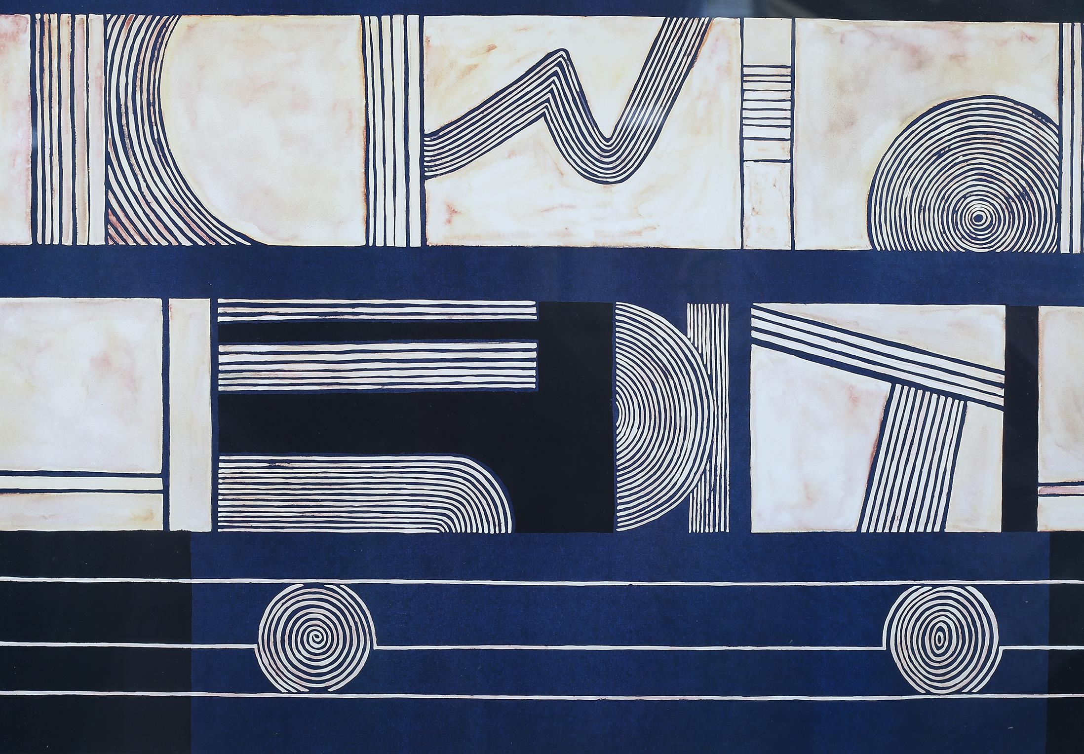 After Dominique Gaudin 20th century, Geometric Composition, in blue and ivory, print, 54cm x 78cm ( - Image 2 of 4