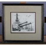 Don Swann American (1889-1954), USS Mississippi, black and white etching, no181/300, signed,