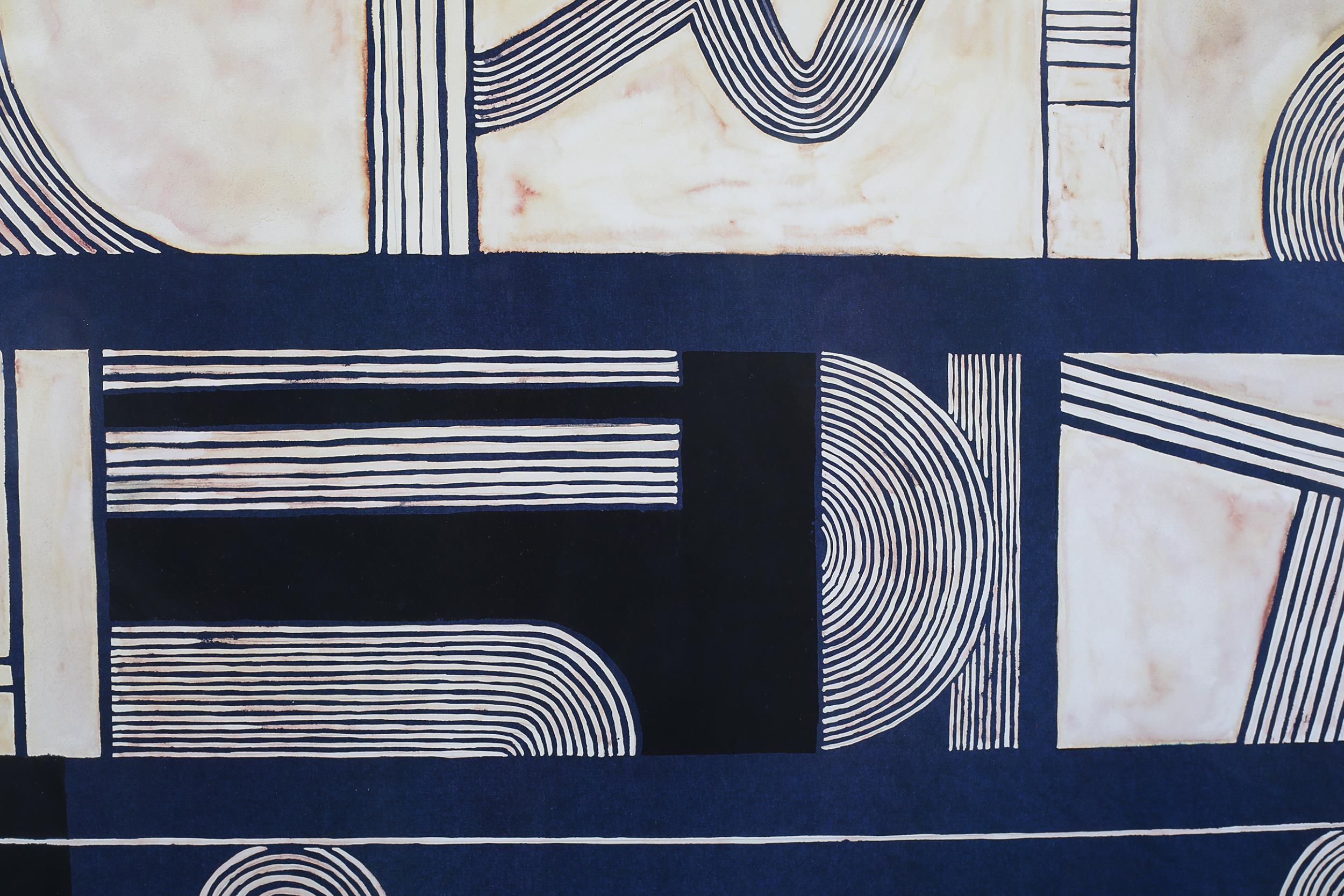 After Dominique Gaudin 20th century, Geometric Composition, in blue and ivory, print, 54cm x 78cm ( - Image 3 of 4