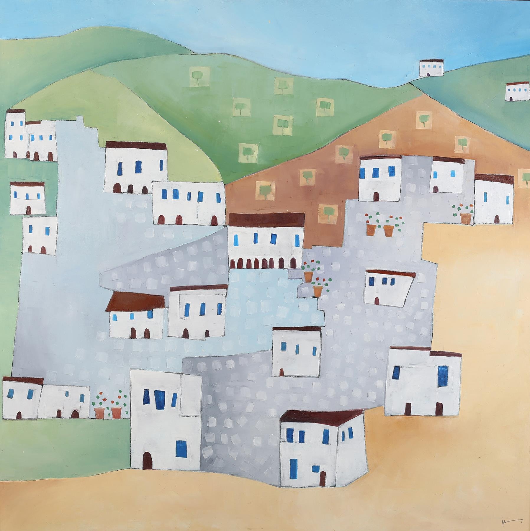 ARR Katty McMurray (b 1970), Seven Pots Skiathos, oil on canvas, signed to lower right, titled, - Image 2 of 5