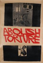 By and After Paul Peter Piech American (1920-1996), Abolish Torture, two colour linocut on brown