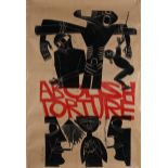 By and After Paul Peter Piech American (1920-1996), Abolish Torture, two colour linocut on brown