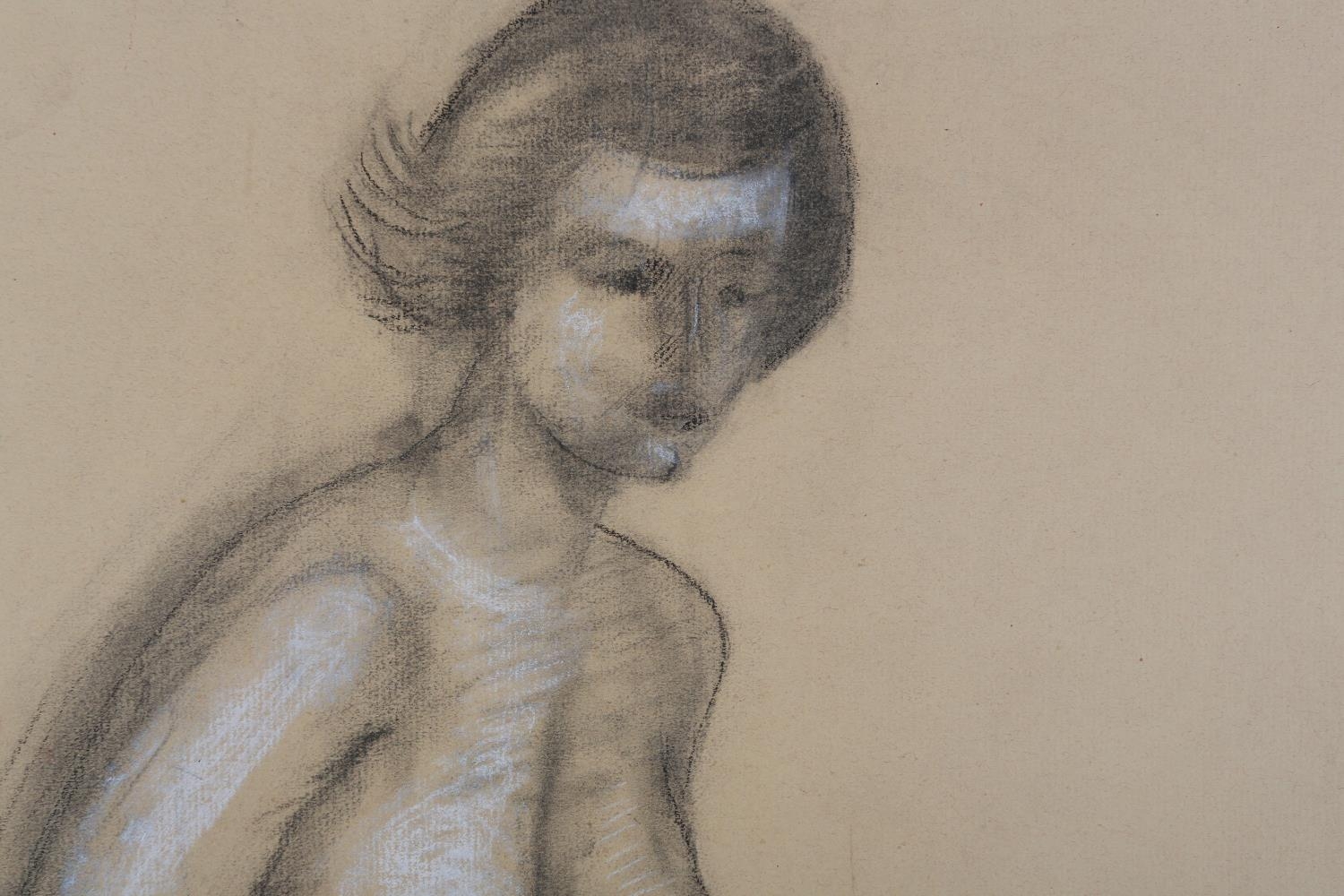 ARR Druie Bowett (1924-1998), study of a female nude, sitting, charcoal with white, signed and dated - Image 3 of 4