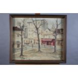 French School mid 20th century, Montmatre, Paris, Street scene with trees and elegant figures, oil