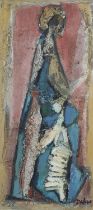 Tadeusz Was (Polish 1912-2005), standing figure, abstract, impasto oil, indistinctly signed to lower
