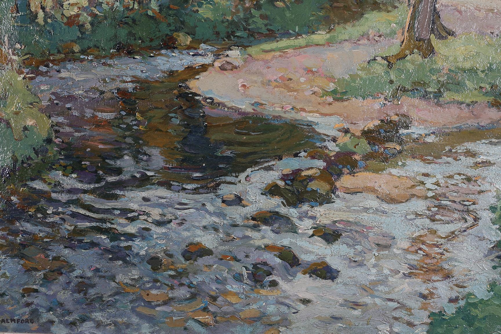 Hurst Balmford (1871-1950), Cornish stream with cottages amongst trees, oil on canvas laid onto - Image 2 of 4