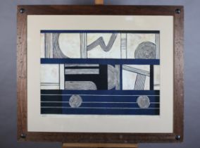 After Dominique Gaudin 20th century, Geometric Composition, in blue and ivory, print, 54cm x 78cm (