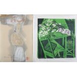 Naoko Matsubara (b1937), Spring Visitor, wood block print in green and black, artists proof,