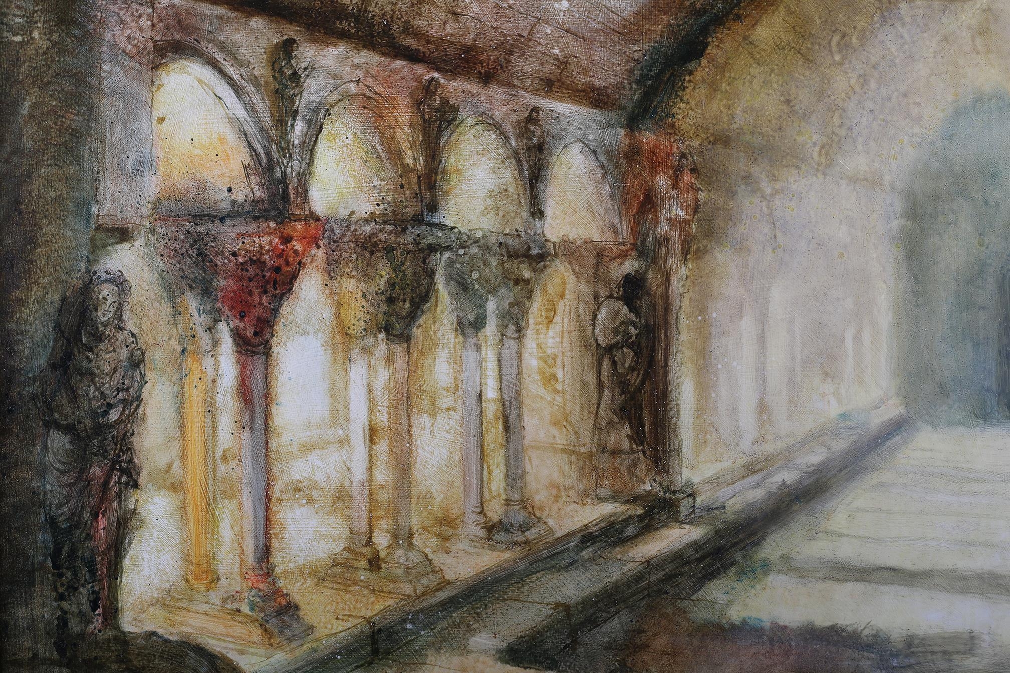 ARR John Lacoux (1930-2008), Cloisters, oil on board, signed to lower right, 51cm x 60cm (Shipping - Image 3 of 4