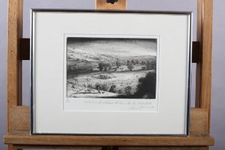 ARR Piers Browne (b1942/49), Lovers and Walker: Pinker's Pond, Coverdale, black and white etching,